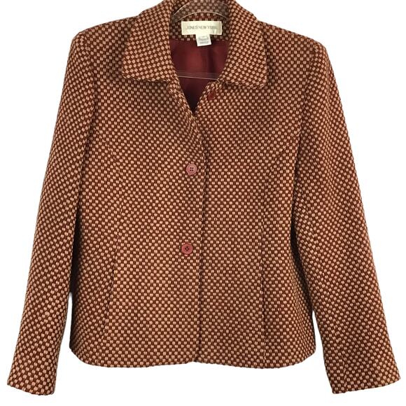Jones New York Tweed Wool Blazer Jacket Red Camel Tan sz 14 NWT NEW - Picture 1 of 7